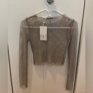Zara Sparkle Mesh Long Sleeve crop top